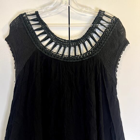 Free People black crochet trim sleeveless boho mini dress size XS rayon - Picture 4 of 7